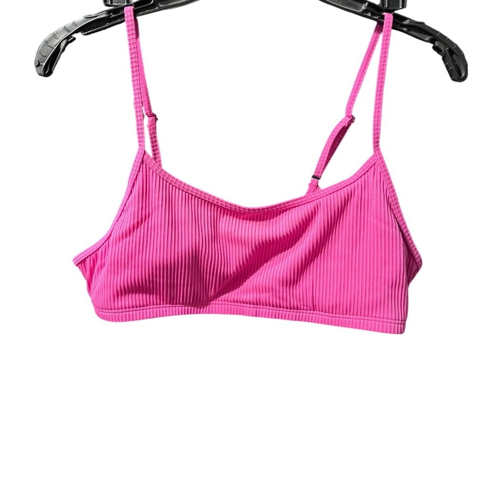 Halara Ribbed Bikini Top Swimsuit Bright Pink L Adjustable Straps Supportive